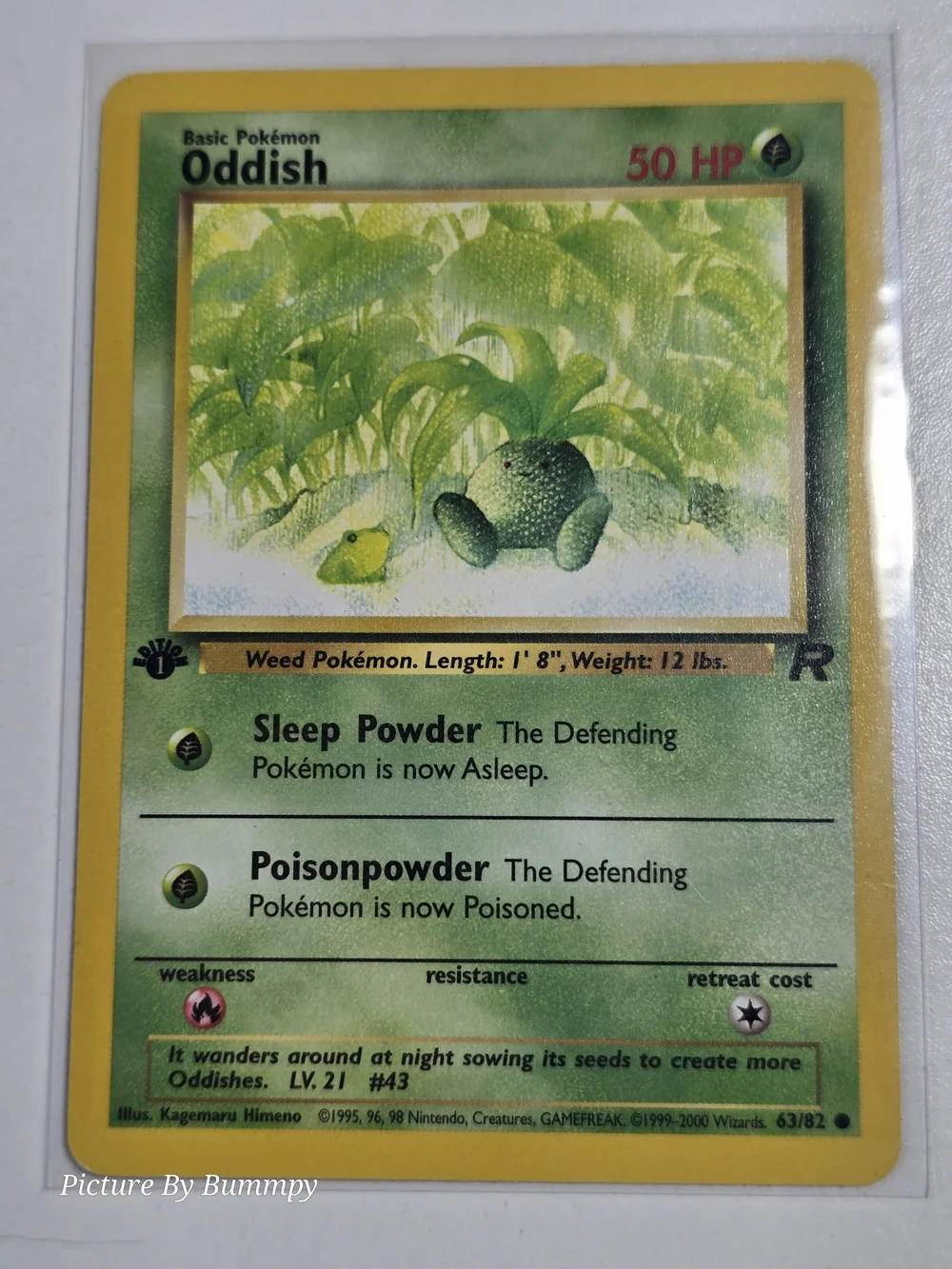 #14 Pokemon 1st Edition Oddish card (63/82) from the 2000 Team Rocket set.